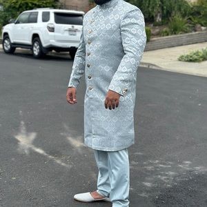 Light blue/ green sherwani coat and pants